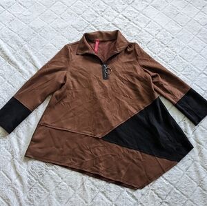 ic By Connie K Vegan Suede Tunic Shirt Women's Small Brown Asymmetric
